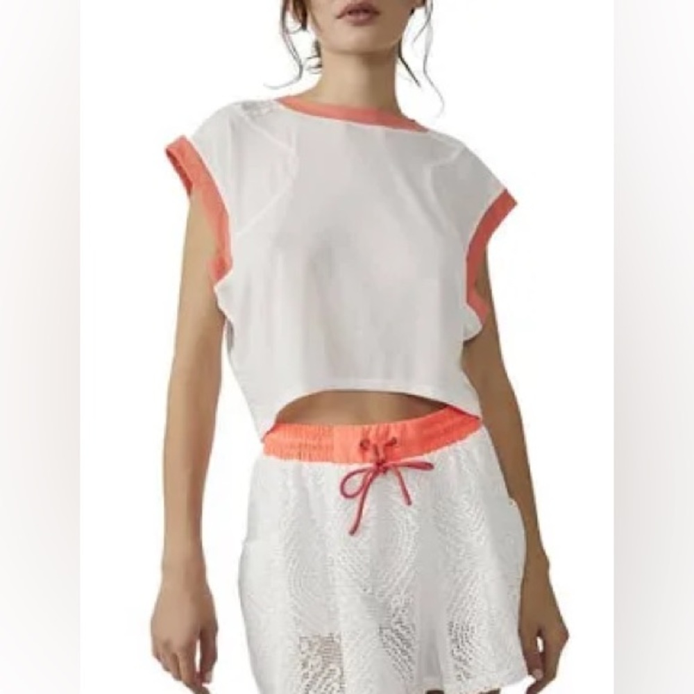 Free People Good Sport Tee in white (coral colored trim). New with tags. - Picture 2 of 6